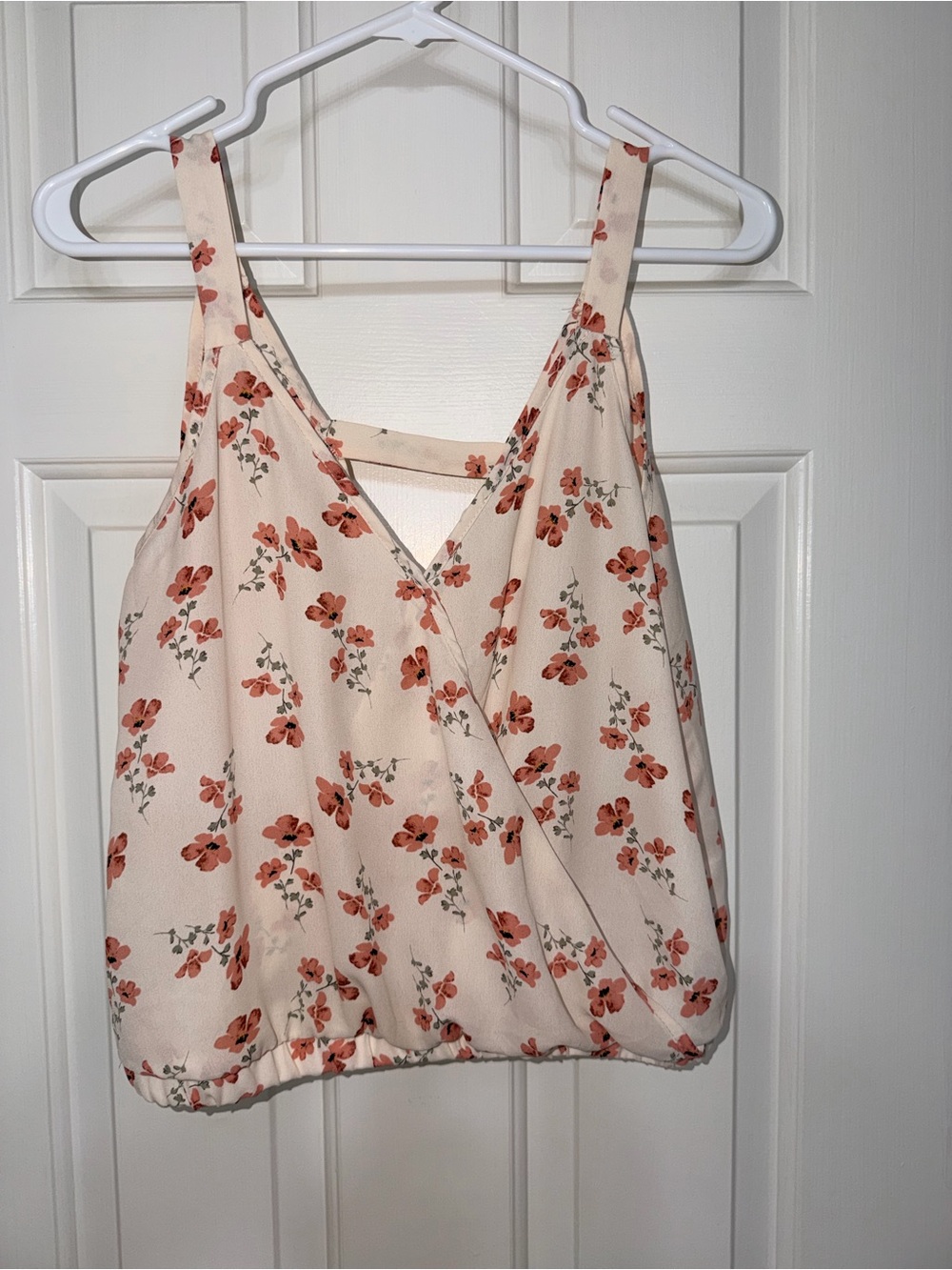 Sienna Sky Cream Floral Wrap-Front Cami with Coral Blooms